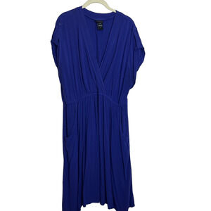 Torrid Womens Faux Wrap Dress 2X Purple-Blue Cap Sleeve Deep Pockets no belt